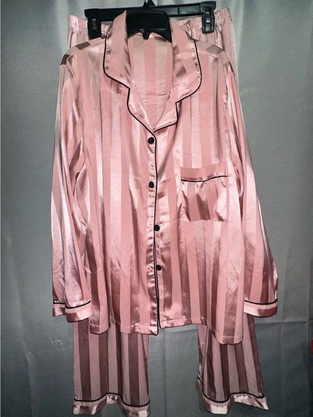 Silky Striped Pajama Shirt pants set- Dusty Rose Pink